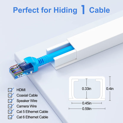 Yecaye 250" Cable Concealer, 16 Pack Cord Hider Wall Cable Management System, Paintable PVC Wire Cover Raceway Kit for a Power Cord, Ethernet Cable, Speaker Wire, Each L15.7in, W 0.59in H 0.4in, White