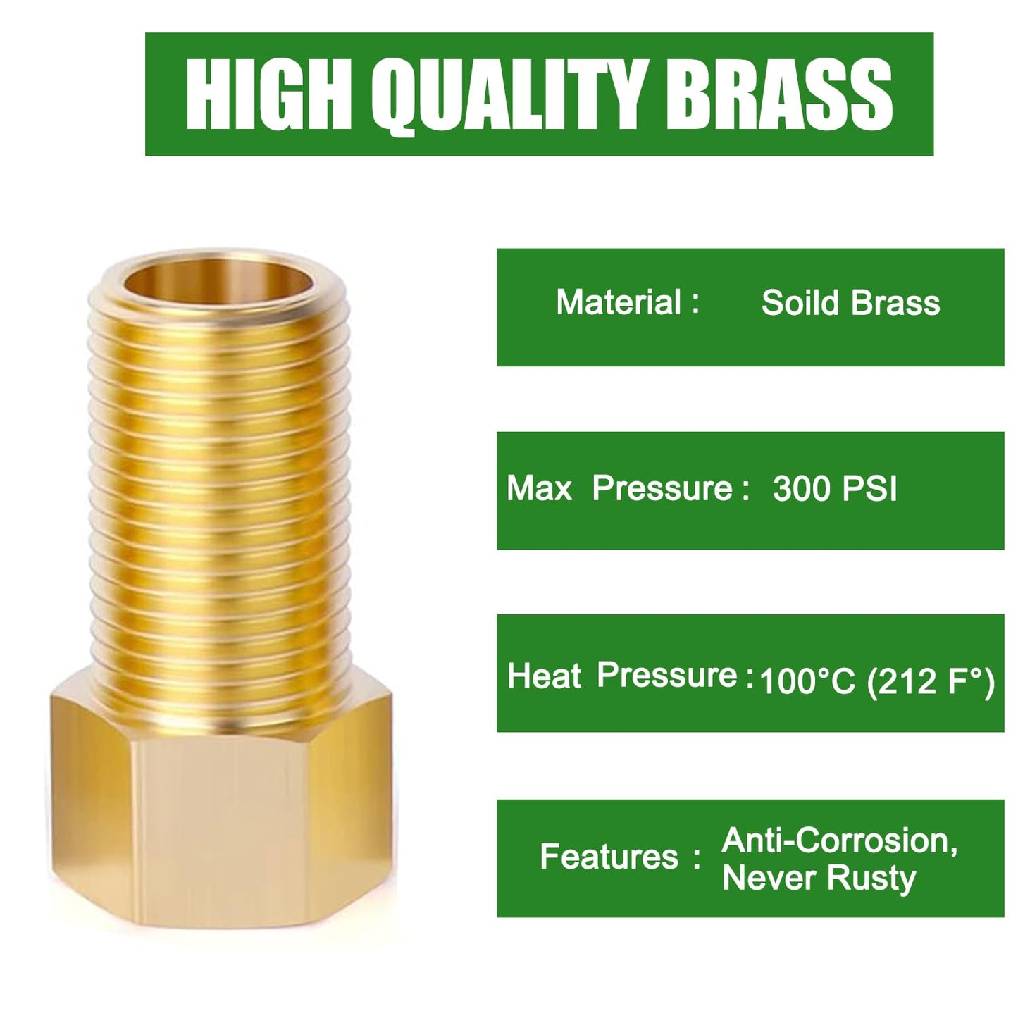 1/2" Brass Pipe Extension Fitting, 1/2" Female to 1/2" Male Pipe Connector Fitting, Brass Hex Bushing Adapter Reducer Adapter for Tub Spout/Shower with Teflon Tape (2PCS), Length 30/40/50MM (3PCS)