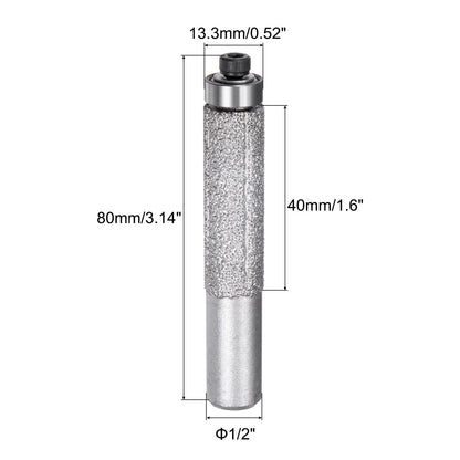 uxcell 3 Pcs Diamond Profile Straight Router Bit 13.3mm Dia 1/2" Shank 46 Grit Wet Dry Use Brazed Cylinder Profile Wheel with Bearing for Marble Quartz Stone Tile Edge Cutting