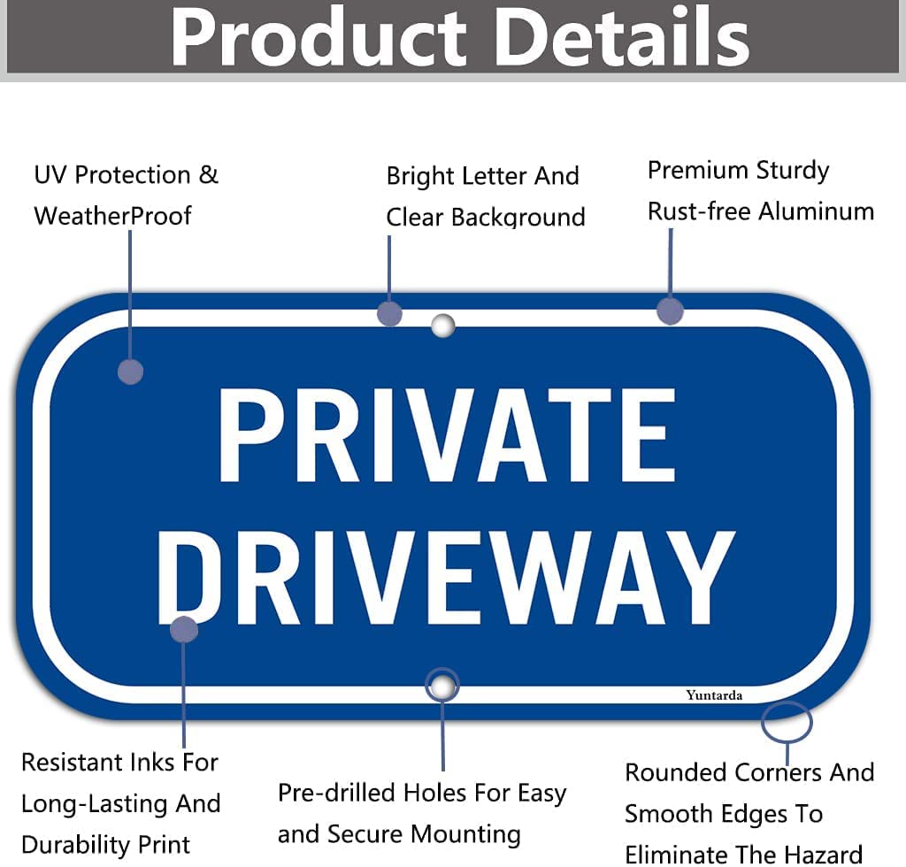 2-Pack Private Driveway,Yuntarda 12"X6" Heavy 0.40 Aluminum Rust Free Sign Professional Printing UV Protected Weatherproof Indoor or Outdoor Use