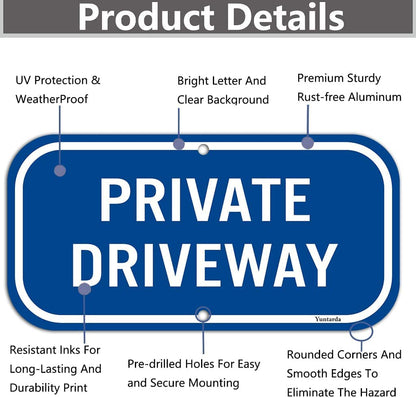 2-Pack Private Driveway,Yuntarda 12"X6" Heavy 0.40 Aluminum Rust Free Sign Professional Printing UV Protected Weatherproof Indoor or Outdoor Use