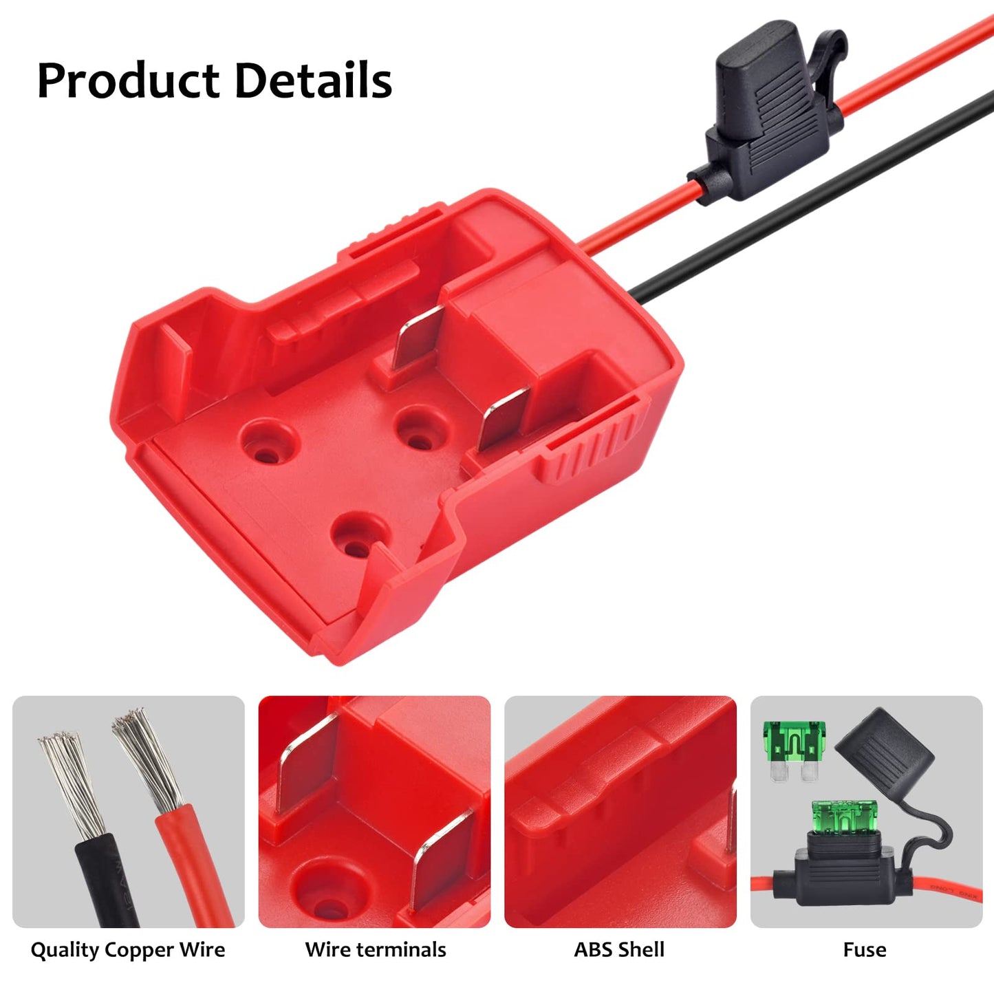 2 Packs Power Whee-l Adapter Compatible with Milwaukee Battery,Runbod 18V Adapter Power Whee-l Battery Converter Kit with Fuse Holder and 30Amp Fuses for DIY, RC Toys and Robotics, Red…