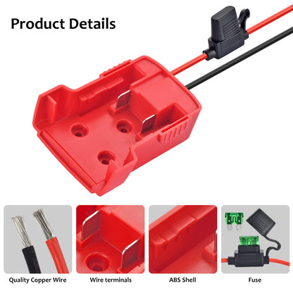 2 Packs Power Whee-l Adapter Compatible with Milwaukee Battery,Runbod 18V Adapter Power Whee-l Battery Converter Kit with Fuse Holder and 30Amp Fuses for DIY, RC Toys and Robotics, Red…