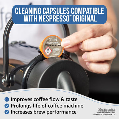 Caffenu Cleaning Pods compatible with Nespresso OriginalLine 10 Cleaner Capsules to enhanced Coffee Flavor. Use with Descaling Kit.