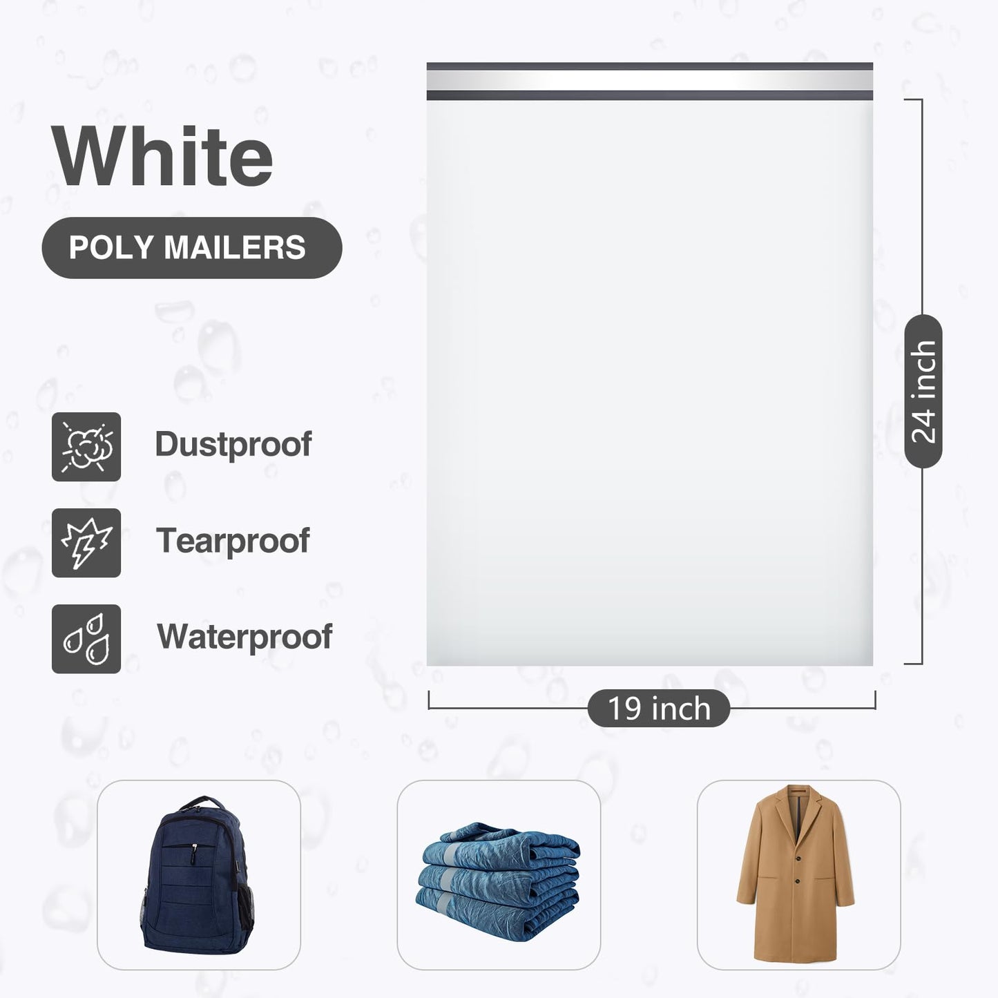 UCGOU Poly Mailers 19x24 Inch White 50 Pack Extra Large Shipping Bags Strong Thick Mailing Envelopes Self Seal Adhesive Waterproof and Tear Proof Boutique Postal for Clothing Quilt and More