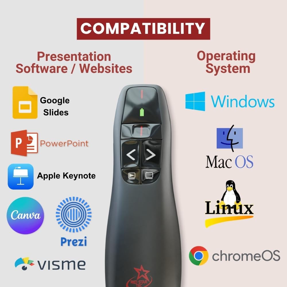 Red Star Tec Wireless Powerpoint and Keynote Presentation Remote Clicker PR-819 (Black, 1 Pack)