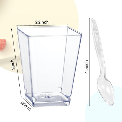 100 Packs 5 OZ Dessert Cups with Spoons,Mini Clear Plastic Dessert Parfait Cups for Party, Dessert Shot Glasse Fruit Ice Cream Pudding Appetizer Cups (100 Cups + 100 Spoons)