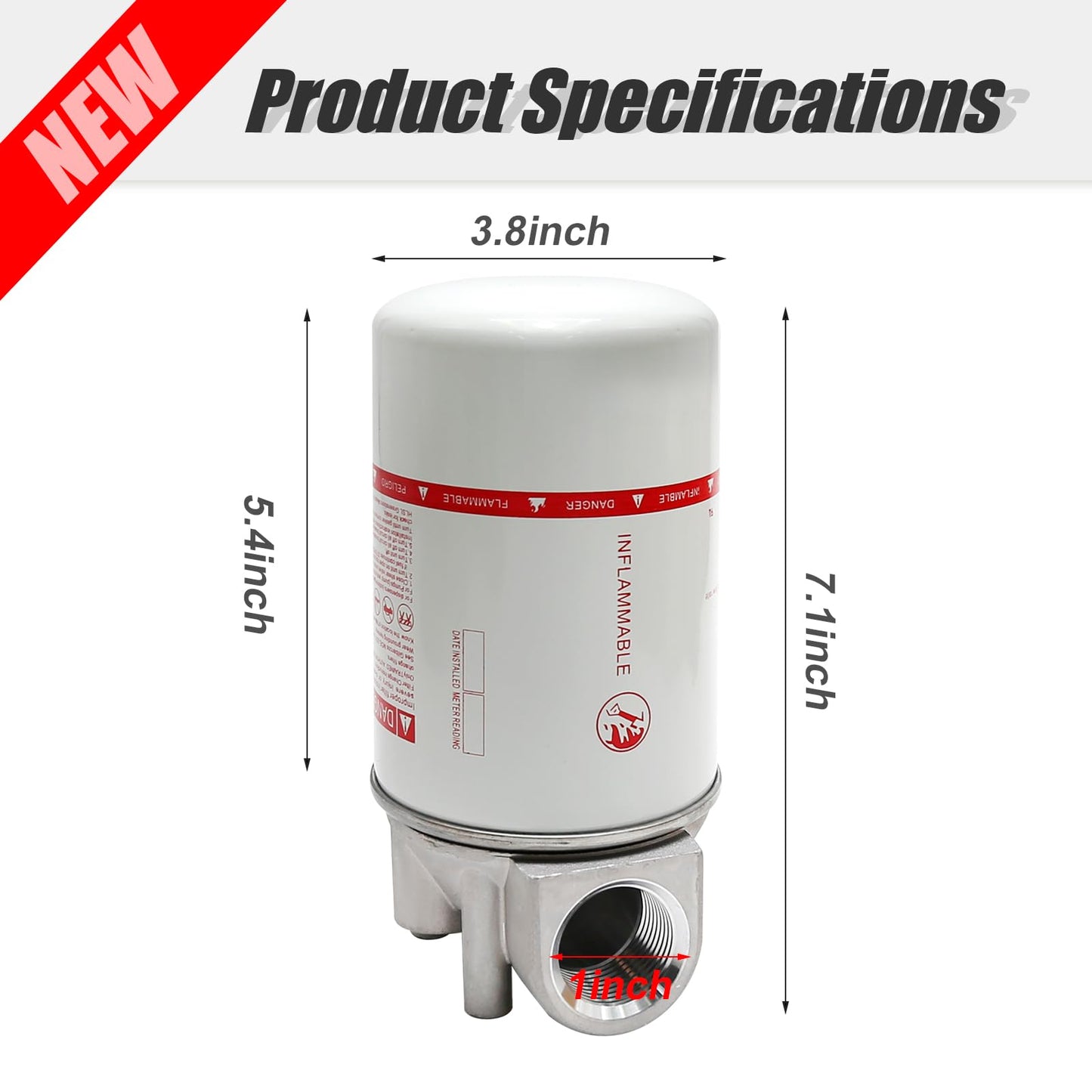 VIKKSAER 1" NPT Fuel Filter Aluminum High Flow, 30 Micron Spin-on Cartridge Style for Mobile & Stationary Fuel Pump Tanks Boat