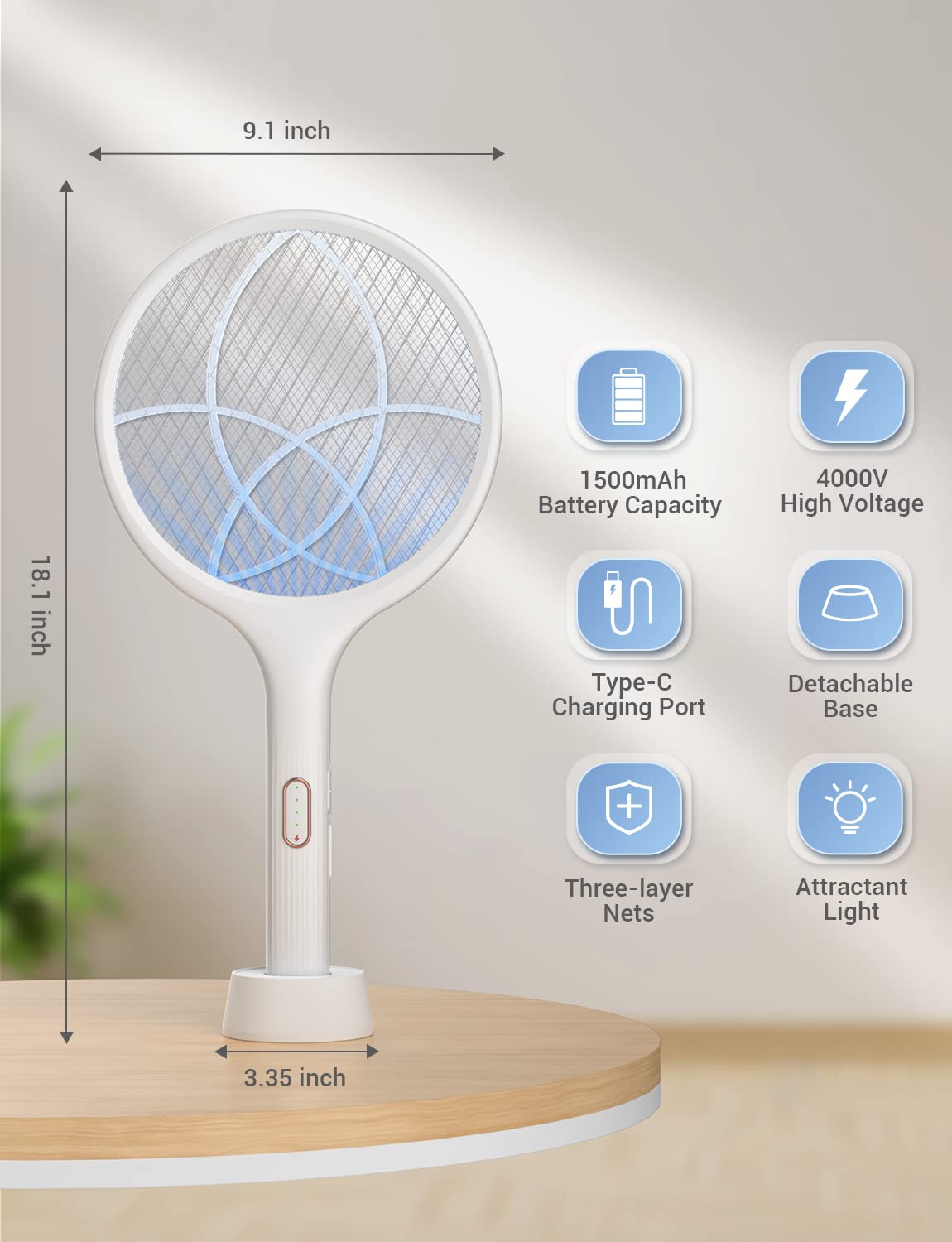 YISSVIC Bug Zapper Racket 4000 Volt Electric Fly Swatter Fly Zapper Indoor Outdoor Dual Modes with Attractant Light Rechargeable