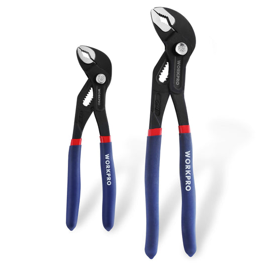 WORKPRO 2 Piece Groove Joint Pliers Set, 7 & 10-Inch Fast Adjustable Water Pump Pliers, V-Jaw Tongue and Groove Pliers in CRV Steel