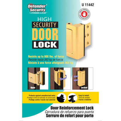 Prime-Line U 11442 Door Reinforcement Lock – Add Extra, High Security to Your Home and Prevent Unauthorized Entry – 3” Stop, Aluminum Construction, Polished Brass (Single Pack)