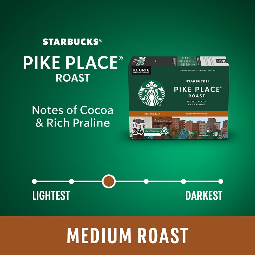 Starbucks Pike Place Medium Roast K-Cups, Single Serve Keurig Compatible Coffee Pods for Keurig Brewers - 24 Capsules
