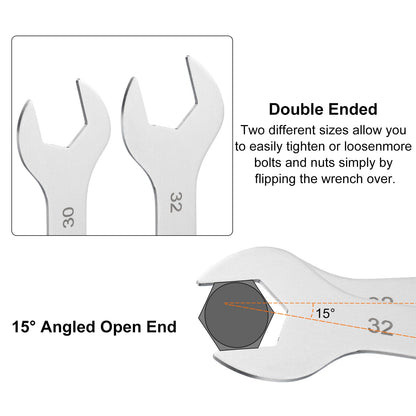 uxcell Thin Open End Wrench 30mm x 32mm Metric Sandblasting Plated 3cr13 Stainless Steel, Double Ended Slim Spanner for Household Maintenance and General Repairs