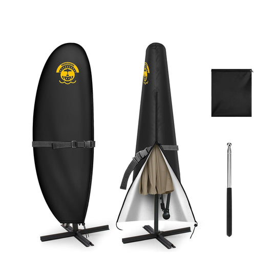 SHENGCHENG Patio Umbrella Covers Waterproof Outdoor Offset Banana Style Umbrella Cover with Rod - 420D Waterproof & Heavy Duty UV-Resistant Cover for 9-13ft Outdoor Umbrella with Support Pole SC003