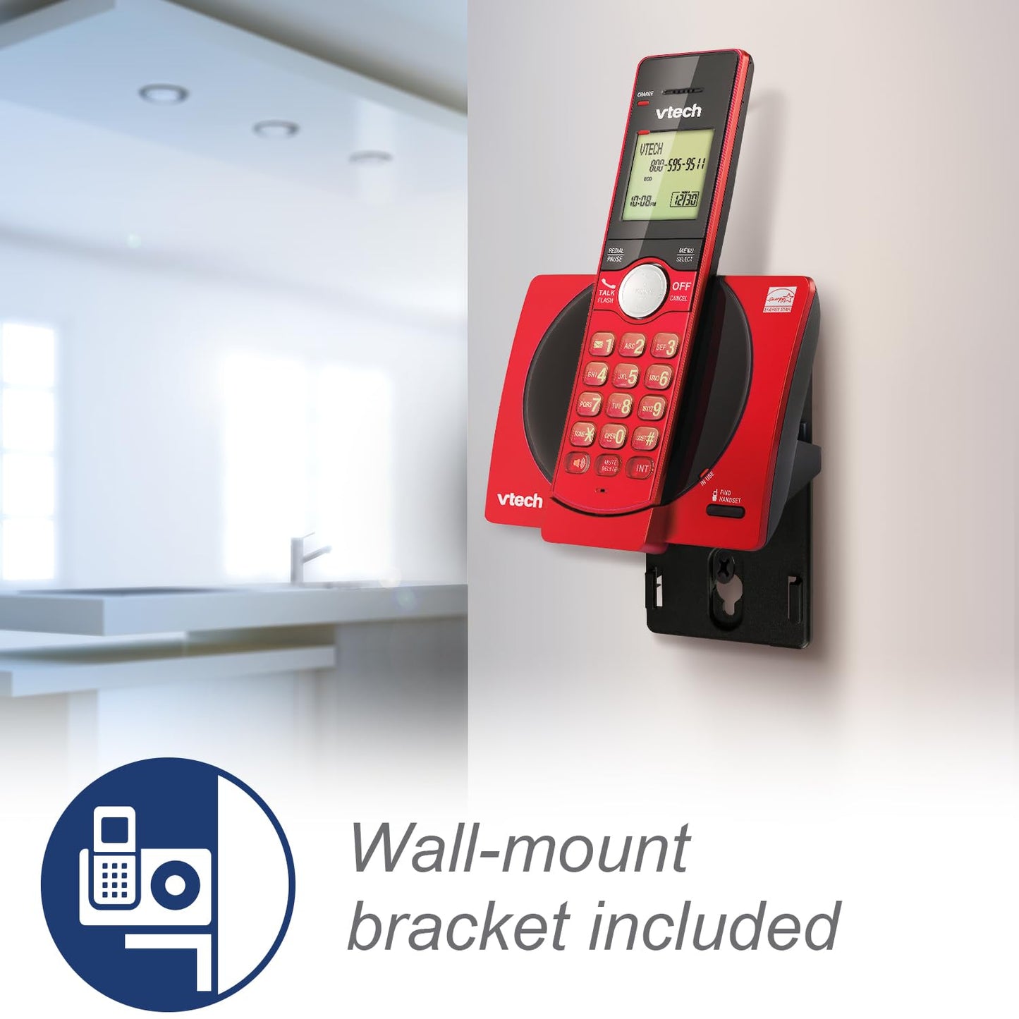 VTech DECT 6.0 Single Handset Cordless Phone with CID, Backlit Keypad and Screen, Full Duplex Handset Speakerphone, and Call Block Red