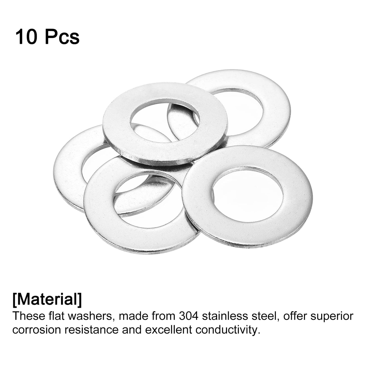 uxcell 10Pcs 1 inch Flat Washer, 304 Stainless Steel 1.062" ID x 2" OD x 0.134" Thick for Bolt Screw, Factories Repair, Kitchens, Shops, and Outdoor Construction, Silver