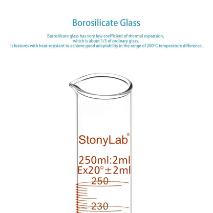 stonylab 1-Pack Graduated Cylinder, Borosilicate Glass 250 ml Heavy Wall Graduated Glass Measuring Cylinder