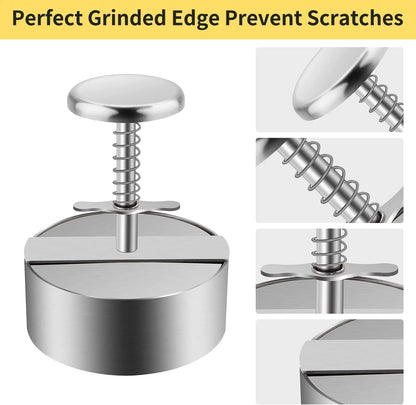 XRZXZN 304 Stainless Steel Burger Press - 4.5" Adjustable Hamburger Patty Maker with Non-Stick Mold & Spring Button, Heavy Duty Easy Release for Beef, Burgers, BBQ (Dishwasher Safe & Rustproof)