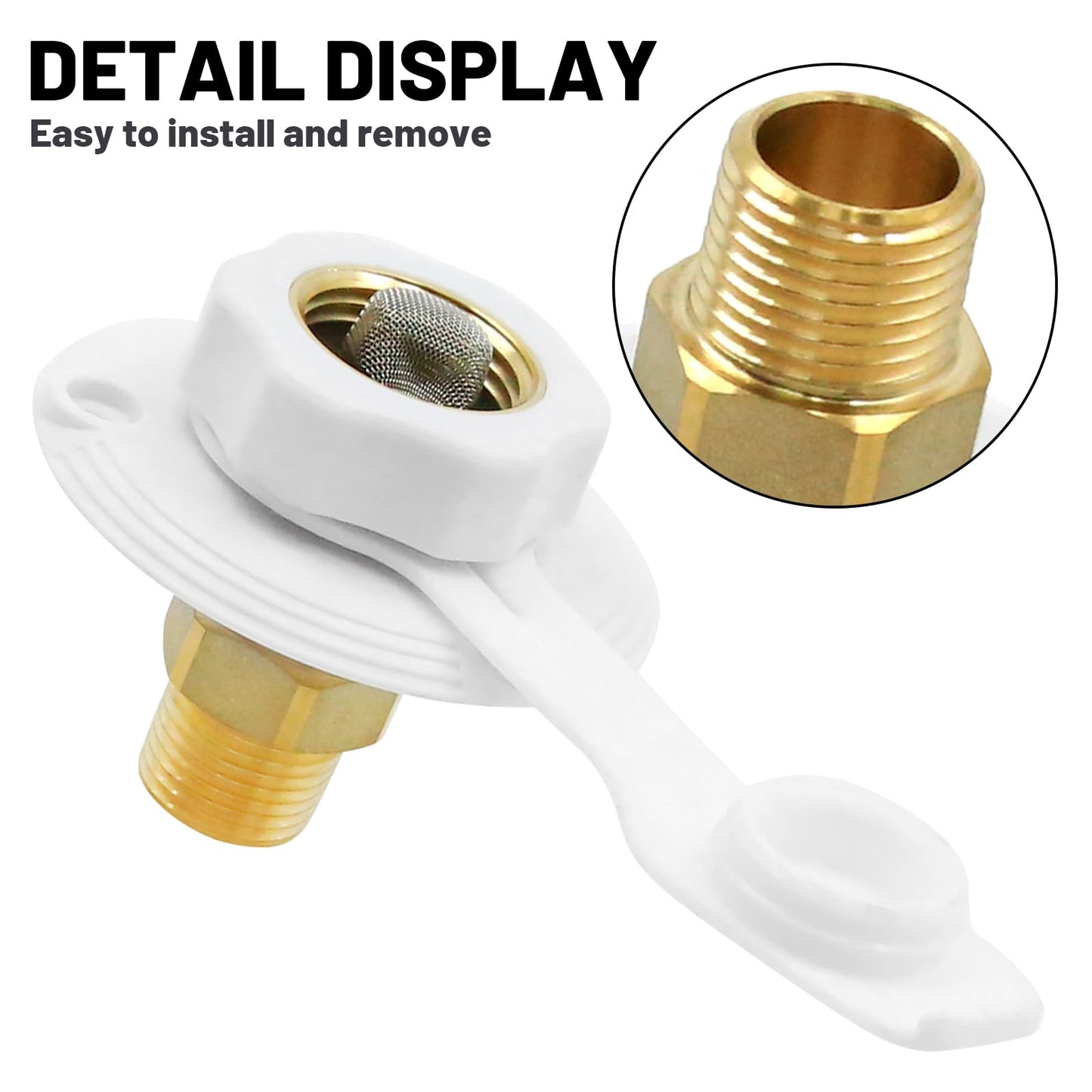 VIKKSAER RV Brass Water Inlet Connection Kit, 1/2" NPT Male with Check Valve, City Water Connection Inlet for RV Camper Motorhome Trailer Marine (6 Pieces)