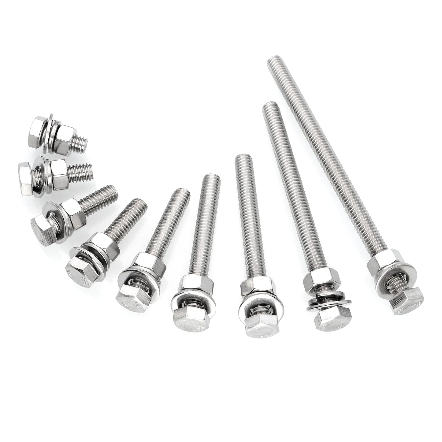 Mywish (20 Sets) 5/16-18 x 2-1/2", 5/16 Bolt Hex Head Assorted Screws Nuts and Bolts with Flat & Lock Washers, 304 Stainless Steel Metric Bolt Assortment 18-8, Fully Threaded