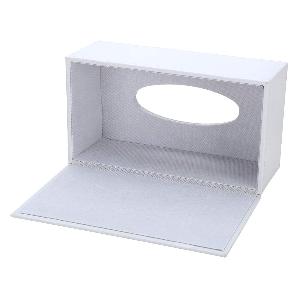 KINGFOM Rectangular PU Leather Facial Tissue Box Napkin Holder for Home Office, Car Automotive Decoration (White)