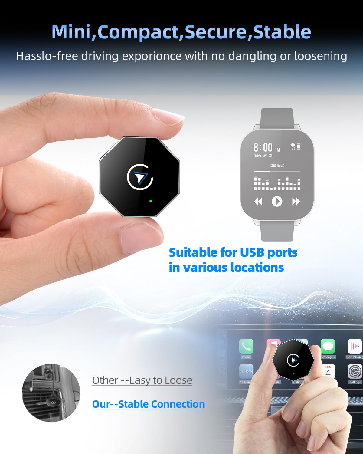 Wireless CarPlay Adapter for iPhone,Mini USB Design,2025 Upgrade with Built-in Wired for Apple CarPlay Plug and Play Fast Stable Connection Car Play for iPhone12 Above (ZS01)