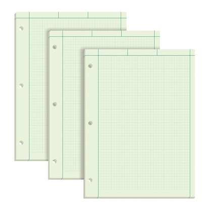 TOPS Engineering Notebooks, Graph Notebooks, 3 Pk Quad Ruled Pad, 8-1/2" x 11", Glue, 5 x 5 Graph Rule on Back, Green Tint Paper, 3-Hole Punched, 100 Sheets per Pad (35507A)