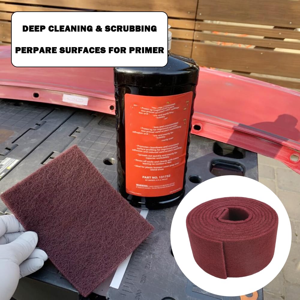 QZATTCAEN Maroon General Purpose Scuff Pads, Scuffing, Scouring Pad, Sanding, Paint Primer Prep Scratch - Surface Preparation Pad Car Auto Body Woodworking 7447-Premium, 5 Inches*15 Feet