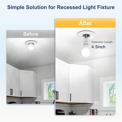 DiCUNO E26 Adjustable Light Socket Extender, 4.5-Inch Extension, 350° Rotation & 180° Bend, 6-Pack