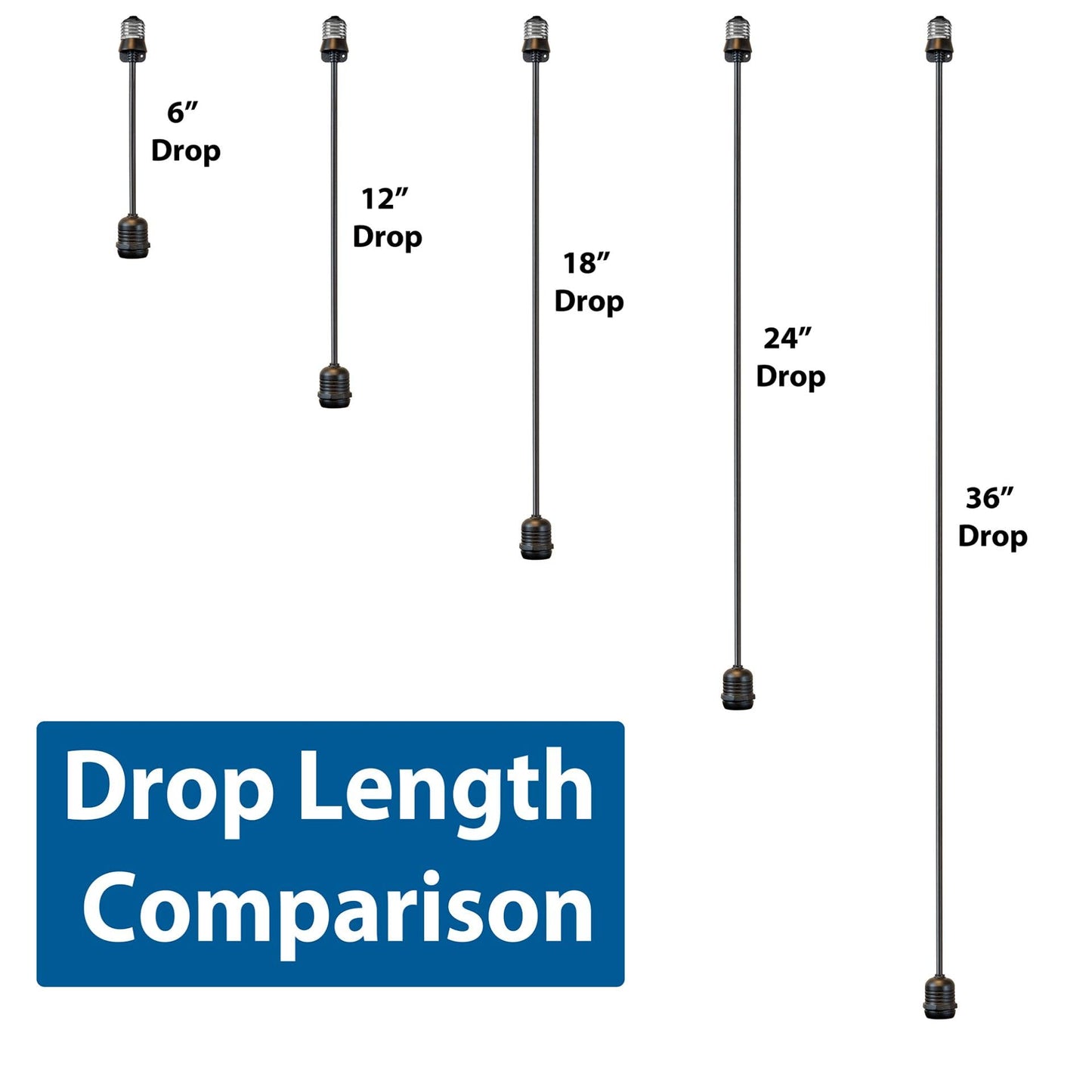 Novelty Lights E26 Medium Base 36 Inch Light Socket Extension Drop Cord, Commercial Grade for Outdoor String Lights, UV and Weather Resistant, Max 11 Watts, Black