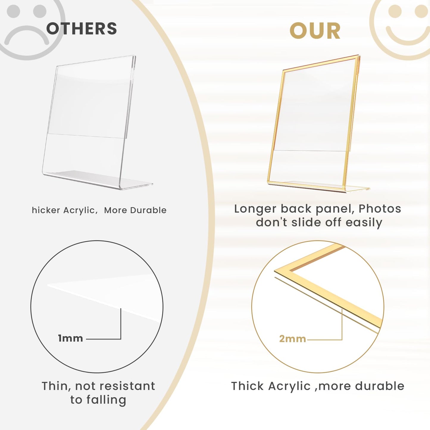 YOAEAILY Acrylic Gold Frames 8 x10, Slanted Back Gold Picture Frames Table Acrylic Sign Holder for Photos Wedding Table Numbers and Art Display with Removable Clear Sticky Dots