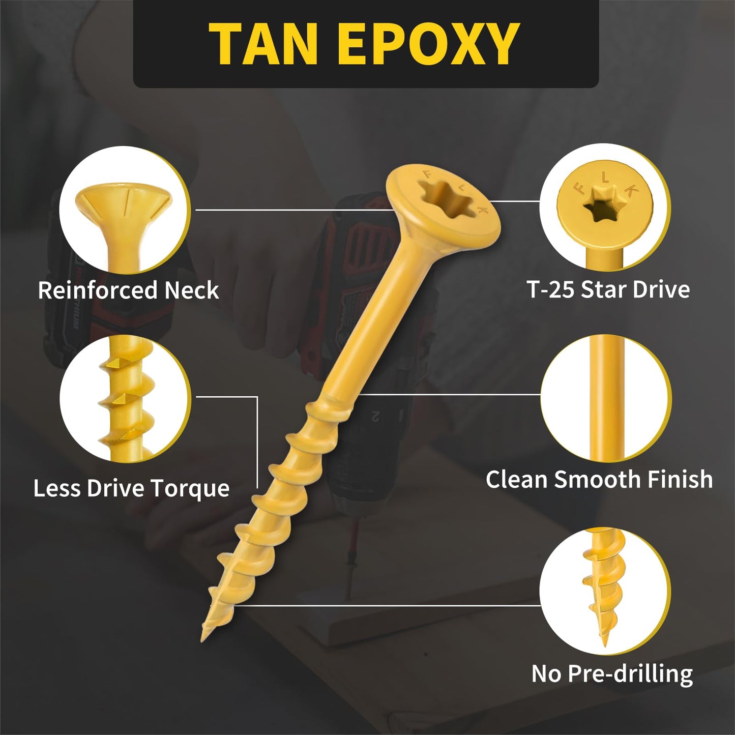 Wood Screws 1-1/2 Inch, FIXLINK Deck Screws #8 x 1-1/2", 310 PCS, Epoxy Coated, T25 Star Bit Above 1500 Hour Salt Spray Coating Outdoor Decking Screws Excellent Rust Resistant for Wood Fence