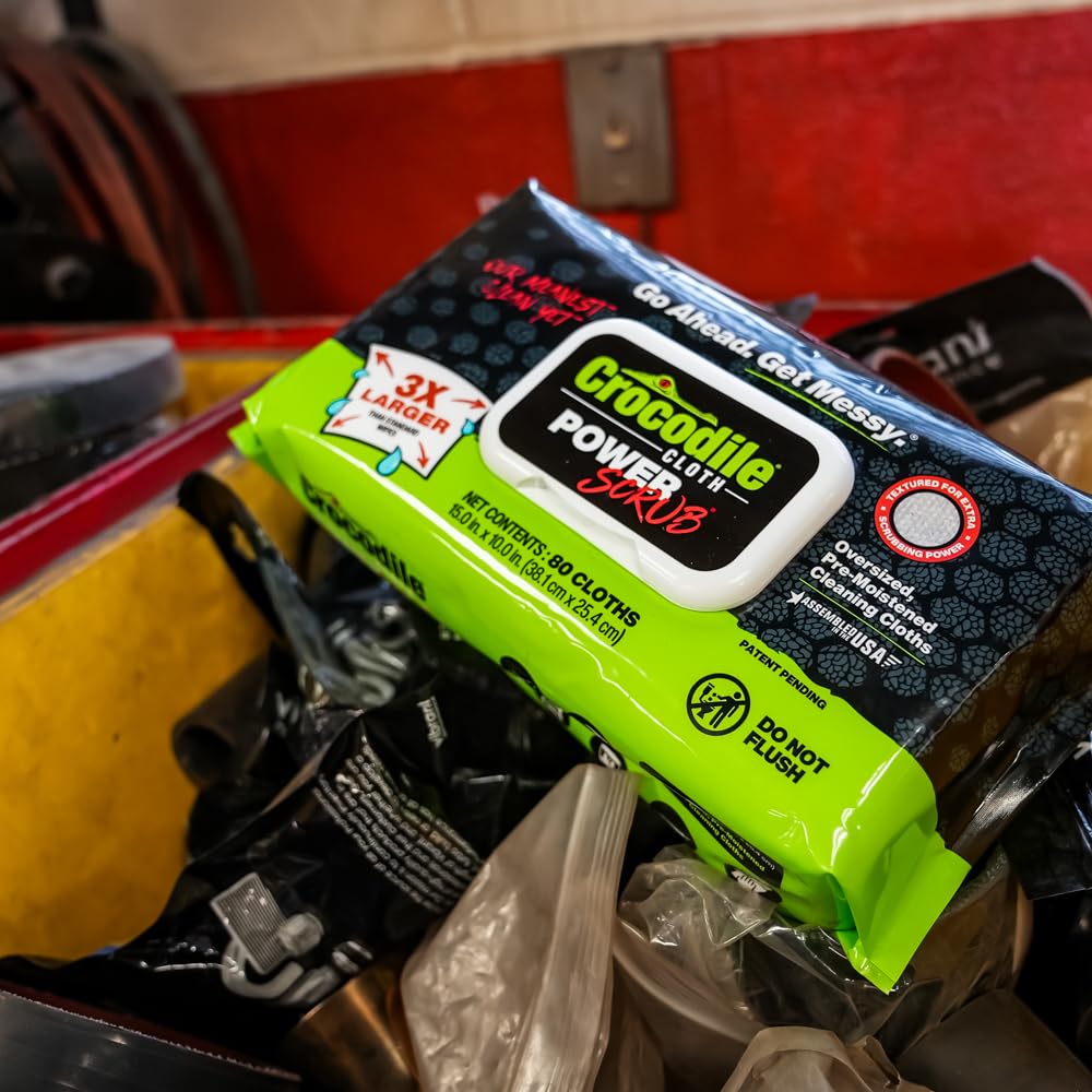 Crocodile Cloth PowerScrub - 80 Dual Surfaced Cloths, 10in X 15in. Large, Moist, Absorbent and Disposable Cleaning Cloths. Safe on Skin and Multiple Surfaces. (6500-080)