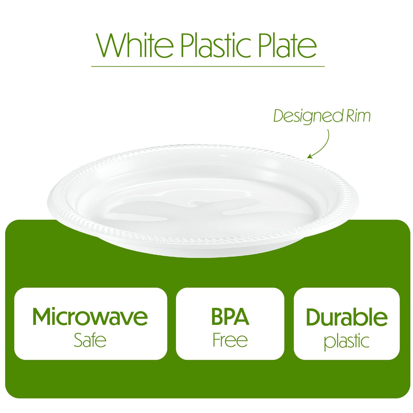 PLASTICPRO 100 PCS White Plastic Round 9 Inch Plastic plates Premium Quality Light Weight Disposable Dishes Dinner Plates for Parties Weddings