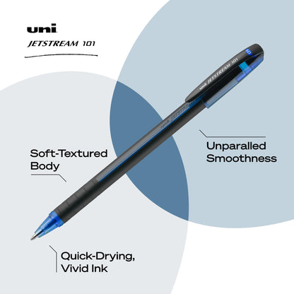 uni-ball Jetstream Rollerball, 101 Stick Roller Ball Pen Bold-1.0mm, 12 Pack, Blue Ink (1768012)