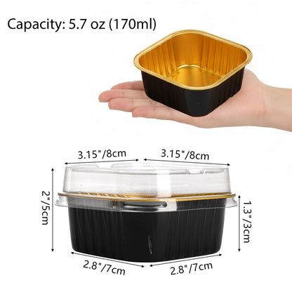 ZEAYEA 100 Pieces Aluminum Foil Baking Cups with Lids, 5.7 oz Disposable Ramekins Cupcake Containers, Square Cupcake Muffin Liners Cups for Party Mother's Day Wedding Christmas Birthday