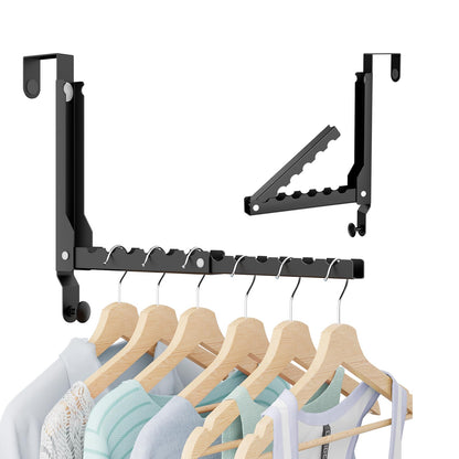 WLCSNG Over The Door Hooks, Extended Over The Door Clothes Hanger with 10 Ridges,Space-Saving Over The Door Rack,Door Hooks for Hanging Clothes,Larger Capacity Over The Door Hanger (1, Black-up)