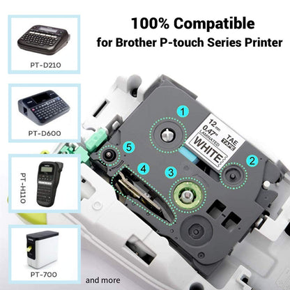 Compatible Tze 231 Tze-231 Label Tape Replacement for Brother Tape 12mm 0.47 Laminated Adhesive Black on White 8 Pack for Brother P Touch Label Maker PT-D210 PT-H110 PT-D600 PT-1230PC PT-1280