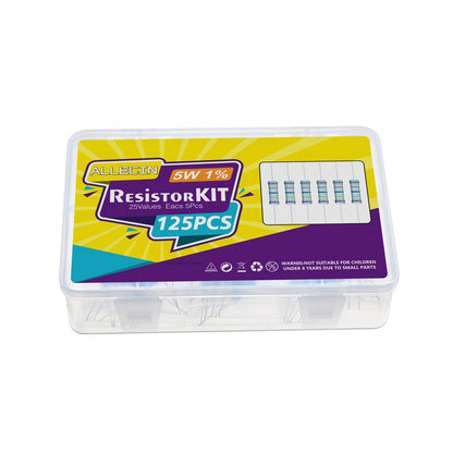 ALLECIN 5W Metal Film Resistor Kit from 1 Ohm to 1M Ohm 25 Values 5 Watt 1% Resistors Assortment