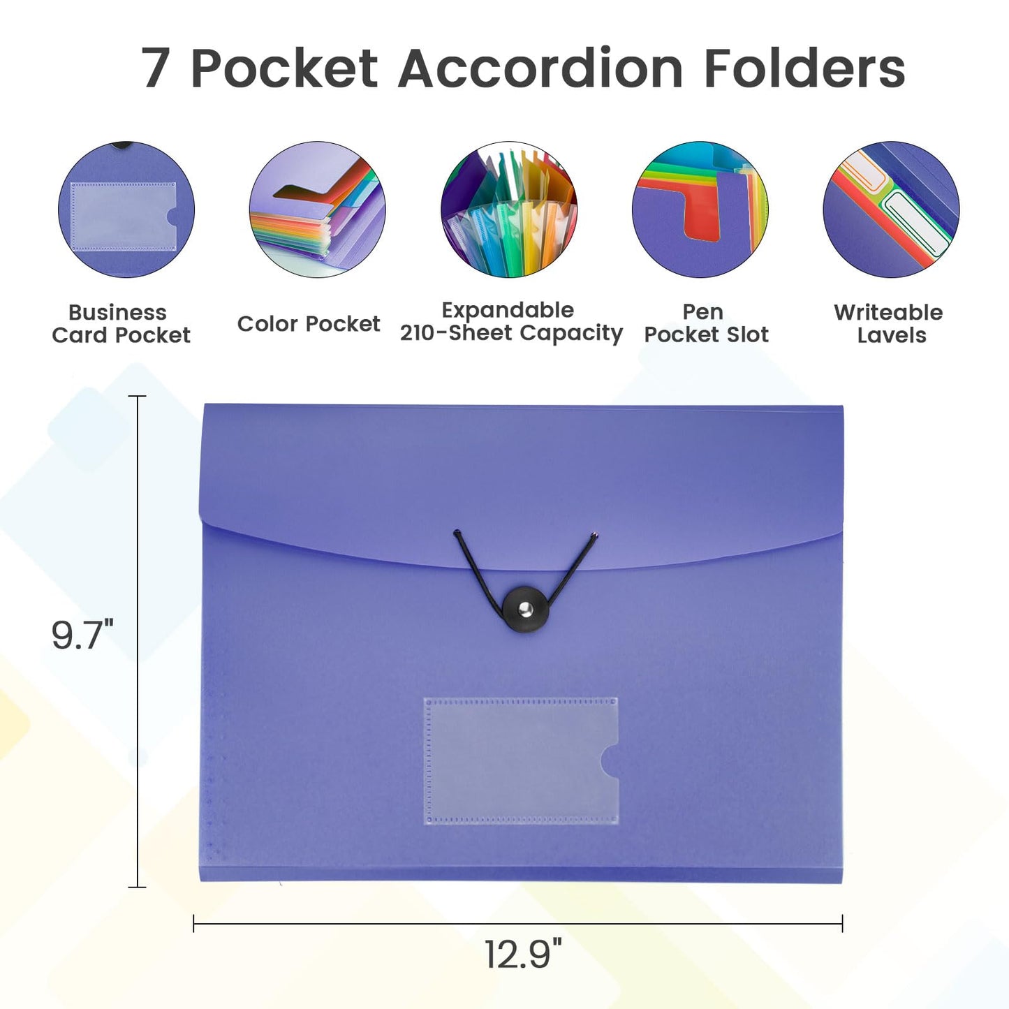 5 Pack 7-Pockets Expanding File Folder Accordion File Organizer, A4 Letter Size Paper Document Receipt Holder for School Office Supplies