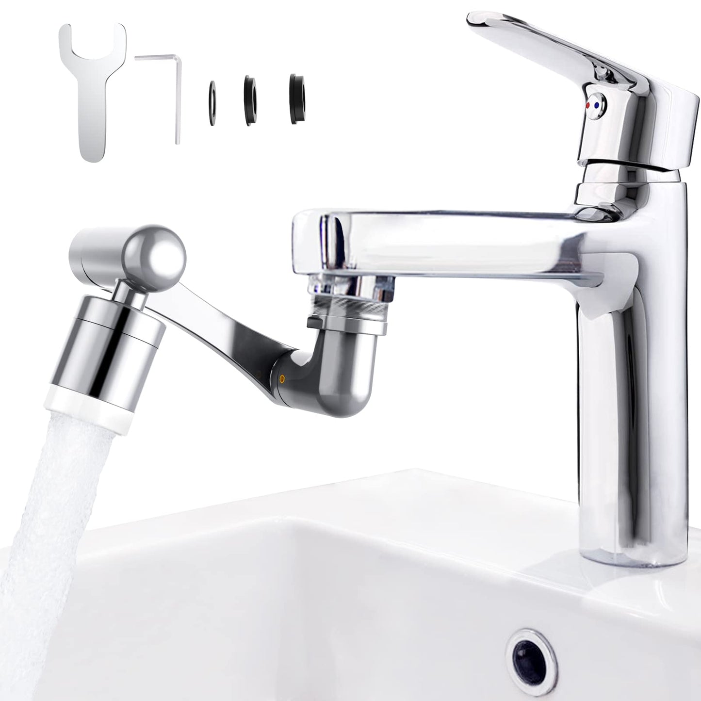 1440 Swivel Multifunctional Robotic Arm Faucet Extender, Large-Angle Rotating Splash Filter Faucet Aerator for Kitchen and Bathroom Sink, Kitchen Extension Faucet, 2 Water Outlet Modes 1 Pcs