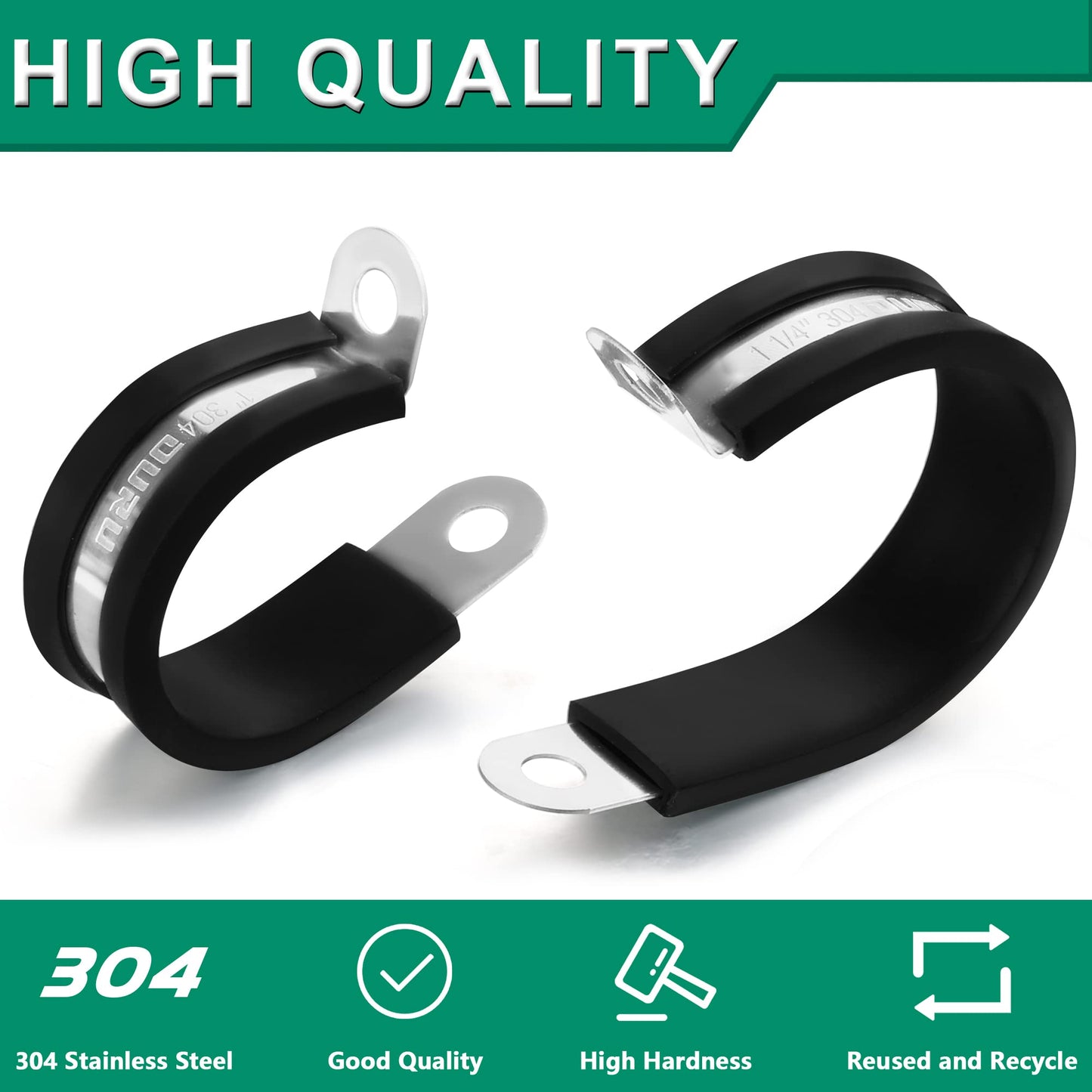 OURU 56PCS Cable Clamps Assortment Kit,6 Sizes—1/4" 5/16" 3/8" 1/2" 5/8" 3/4" Stainless Steel Rubber Coated Cushioned Insulated Cable Clamp,Automotive Cable Wire Clamps,Pipe Clamps,Metal Clamp