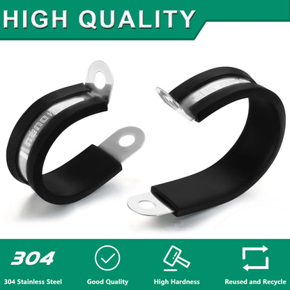 OURU 56PCS Cable Clamps Assortment Kit,6 Sizes—1/4" 5/16" 3/8" 1/2" 5/8" 3/4" Stainless Steel Rubber Coated Cushioned Insulated Cable Clamp,Automotive Cable Wire Clamps,Pipe Clamps,Metal Clamp