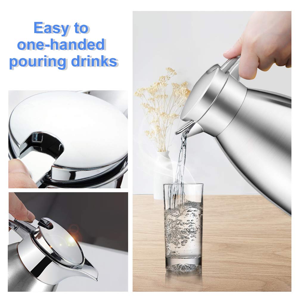 2.3L Vacuum Jug 304 Stainless Steel Double Wall Vacuum Insulated Carafe Coffee Drinks Pot Coffee Plunger-Juice/Milk/Tea Insulation Pot Water Pitcher