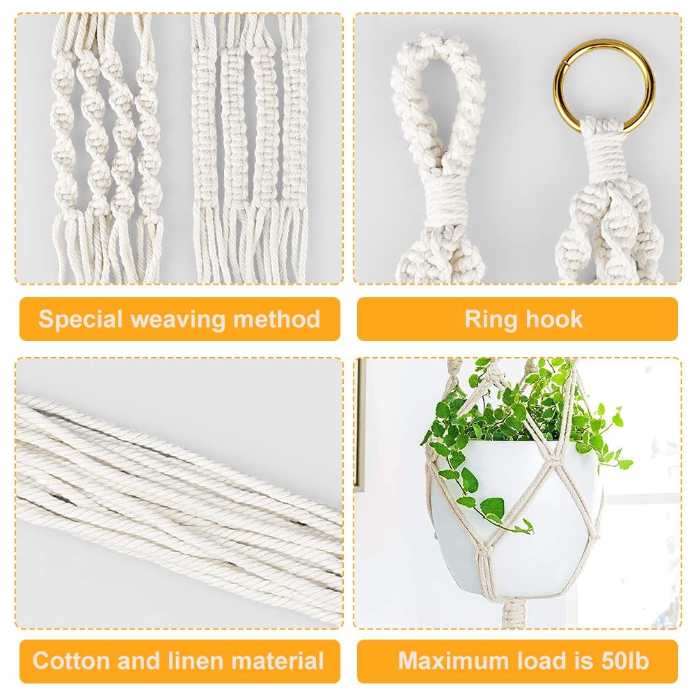 5 Pack Macrame Plant Hangers, Handmade Hanging Planter with Beaded & Tassel for Indoor Outdoor Plant Pots, Durable Cotton Rope Plant Hanger for Home, Garden, Balcony Decor