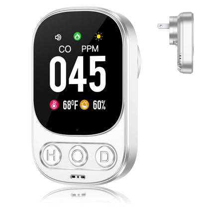 YOJOCK Carbon Monoxide Detector Plug in Wall, 3-in-1 CO Detector with Temperature & Humidity Reference Display, Compact Monitor for Home, RV & Travel