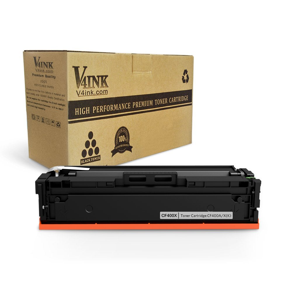 V4INK 1 Pack Compatible CF400X CF400A 201X 201A Black Toner Cartridge Replacement for use with Color LaserJet Pro M252dw M252n MFP M277dw M277n Printer
