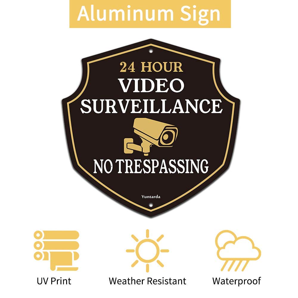 Video Surveillance Signs,Yuntarda 12”x12”(2-Pack) No Trespassing Sign Aluminum Metal Sign UV Print Weather Resistant Safety Signs Pre-drilled Holes for Easy Mount for Wall Fence or Gate