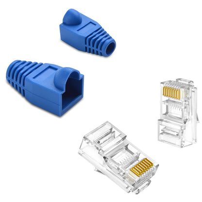 Brileine RJ45 Crimp Tool Pass Through RJ45 Crimper All-in-one Ethernet Crimper Kit with 50PCS Cat5e Cat6 RJ45 Pass Through Connectors, 50PCS Covers, Mini Wire Stripper