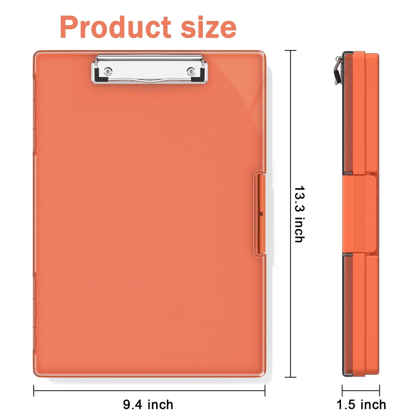Rimilak Plastic Clipboard with Storage, Side Opening Clip Boards with 2 Storage Case, High Capacity Nursing Clipboards with Heavy Duty Clips for Work School Office Supplies, Orange